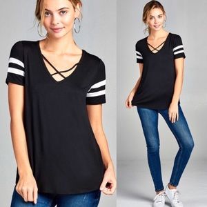 LAST 1! Athletic stripe short sleeve tee